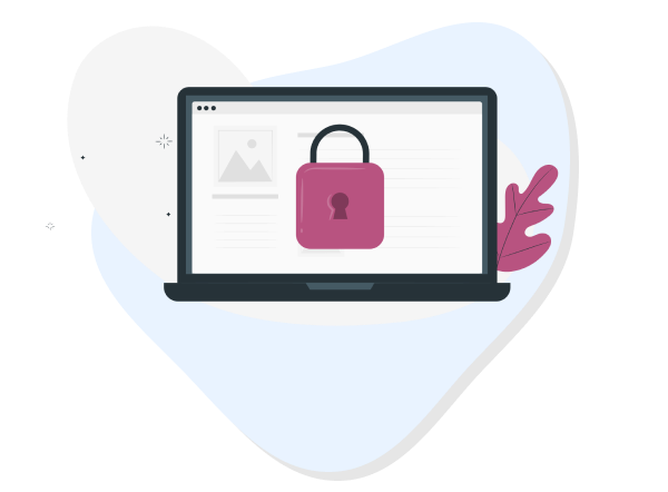 A graphic of a laptop with a padlock on the screen portraying privacy and security of personal data